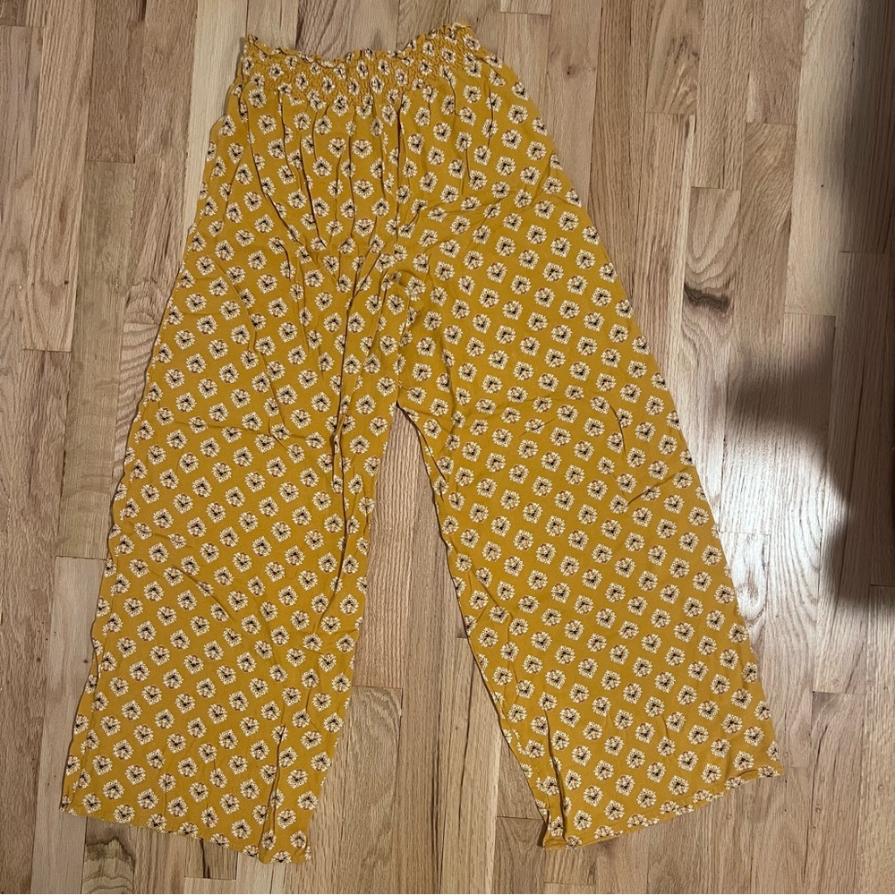 Yellow Floral Wide-Leg Pants